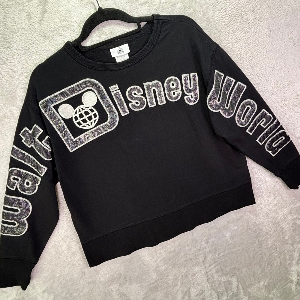 Disney Parks Women Sweatshirt Sz M Black Walt Disney World Glitter Logo